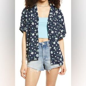 Nordstrom BP Oversize Camp Shirt Navy Floral size XXS NWT